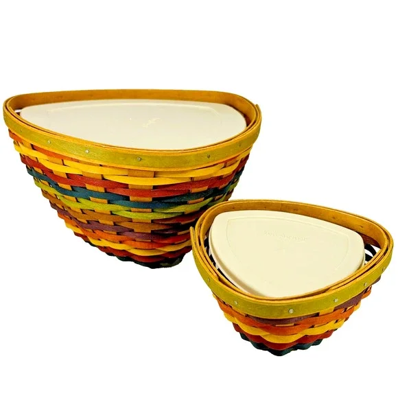 Longaberger Fiesta Chip & Dip Basket Set with Lidded Protectors 2008 Triangles - Picture 1 of 16